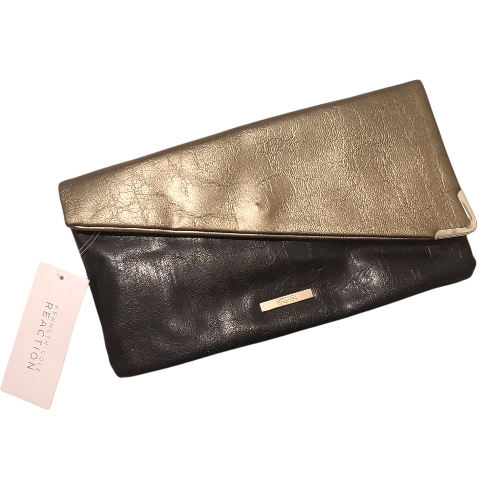 Kenneth Cole Reaction | Ace Asymmetrical Faux Leather Flap Clutch Pewter